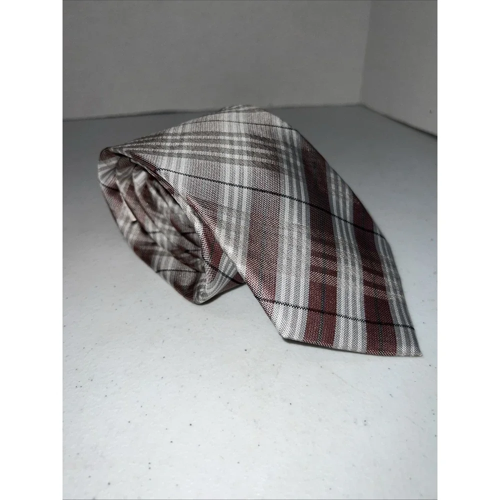 Euro Knot by Barton Como Plaid Gray Tartan 100% Silk Men's Neck Tie 3.5